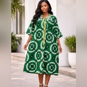 Green Geometric Patterned Kaftan